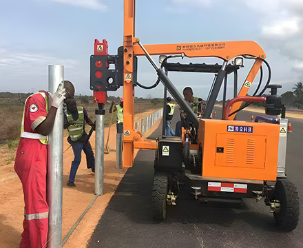 Guardrail pile driver is under construction in Africa